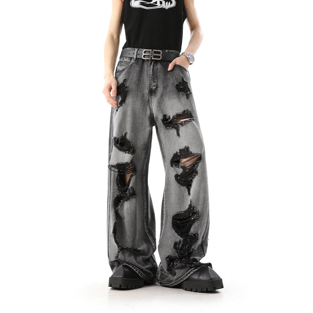 Navy Ripped Wide Leg Mop Jeans for Men - S / Grey - Men’s Jeans