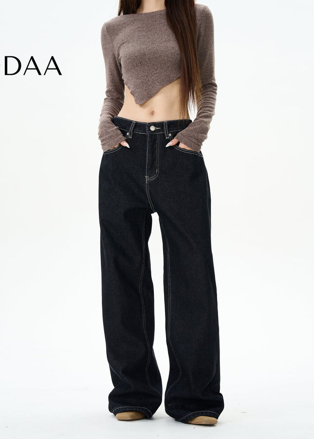 Navy Velvet High-Quality Straight-Leg Jeans - S / Black - Women’s Jeans
