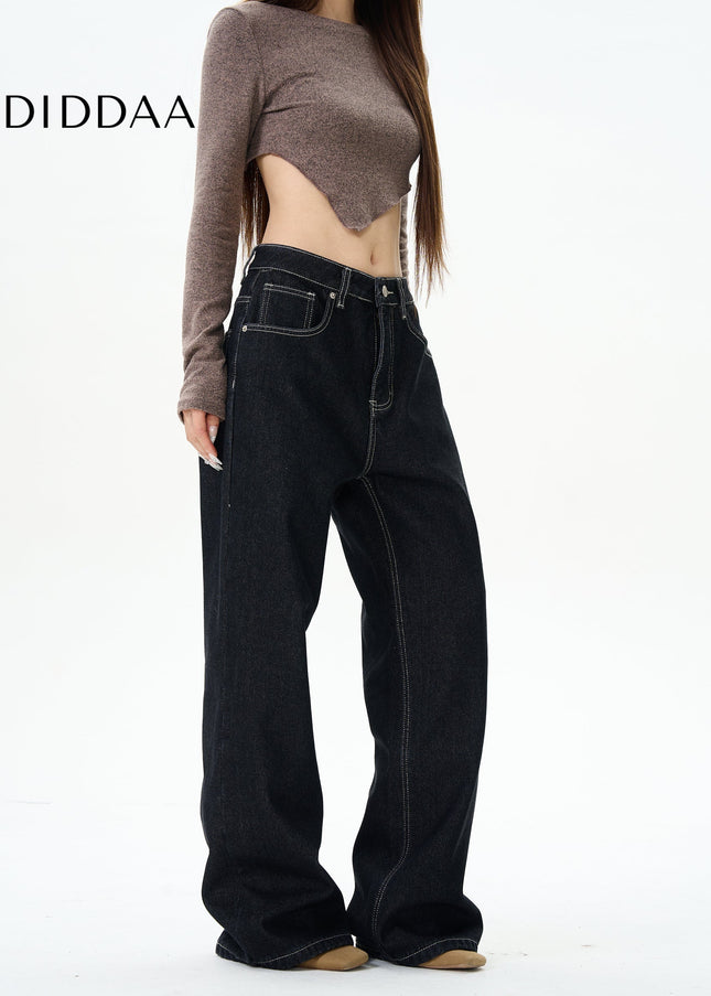 Navy Velvet High-Quality Straight-Leg Jeans - Women’s Jeans