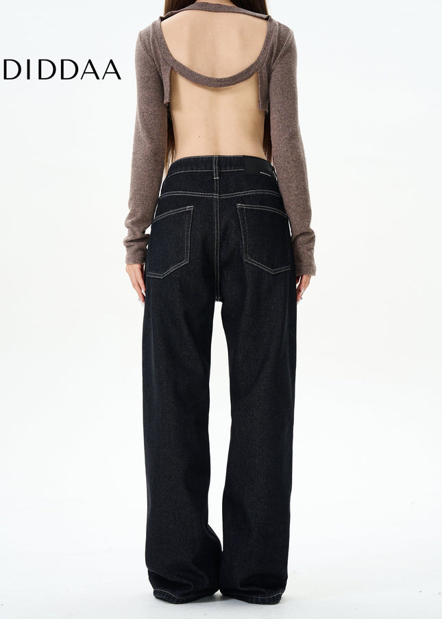 Navy Velvet High-Quality Straight-Leg Jeans - Women’s Jeans