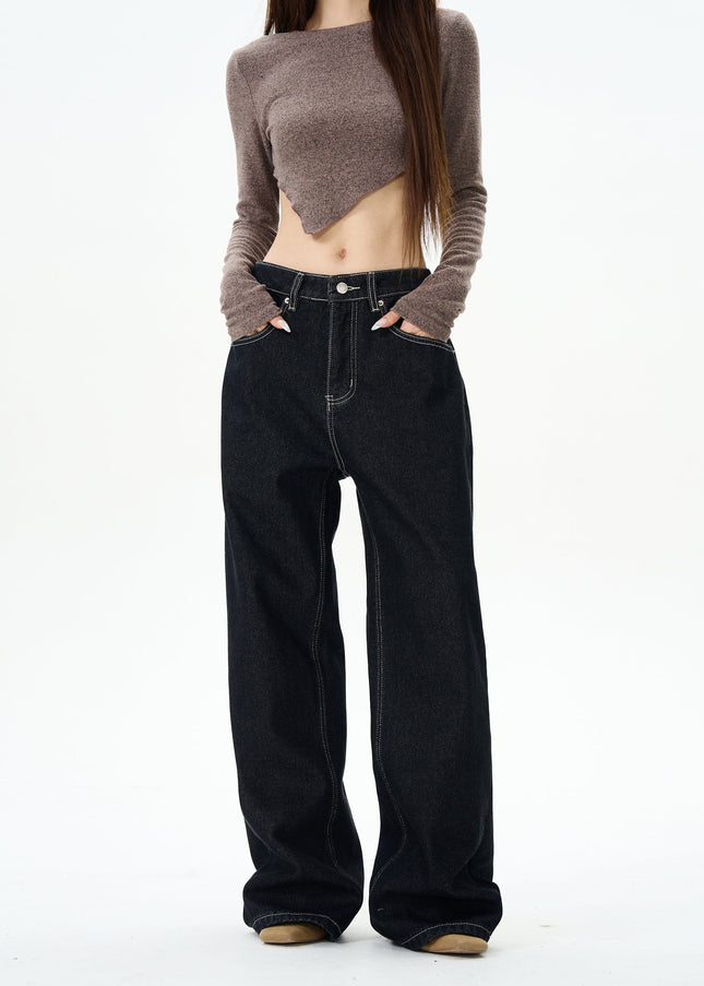 Navy Velvet High-Quality Straight-Leg Jeans - Women’s Jeans