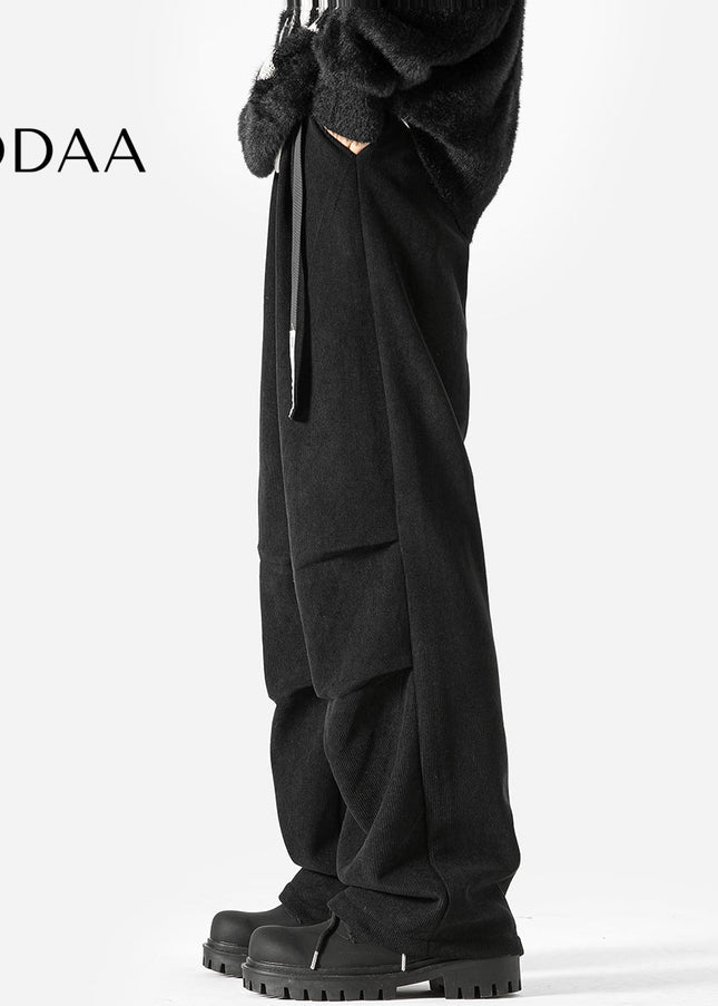 Navy Velvet Thickened Paratrooper Pants for Boys - S / Black - Unisex Sweatpants