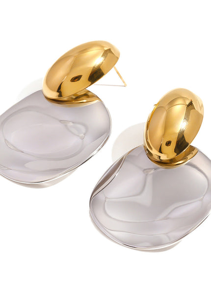 Jieding European and American stainless steel color-blocked exaggerated earrings, high-end earrings, titanium steel earrings, cross-border jewelry, earrings