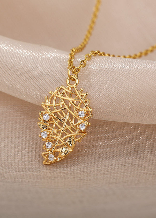 Nested Pendant Necklace | Gold Leaf Zirconia Chain - Gold - Necklaces
