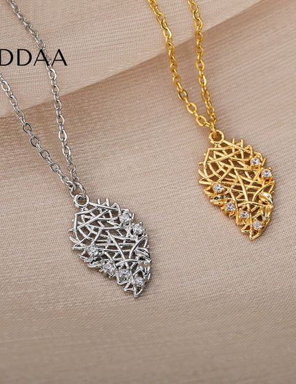 Nested Pendant Necklace | Gold Leaf Zirconia Chain - Silver - Necklaces