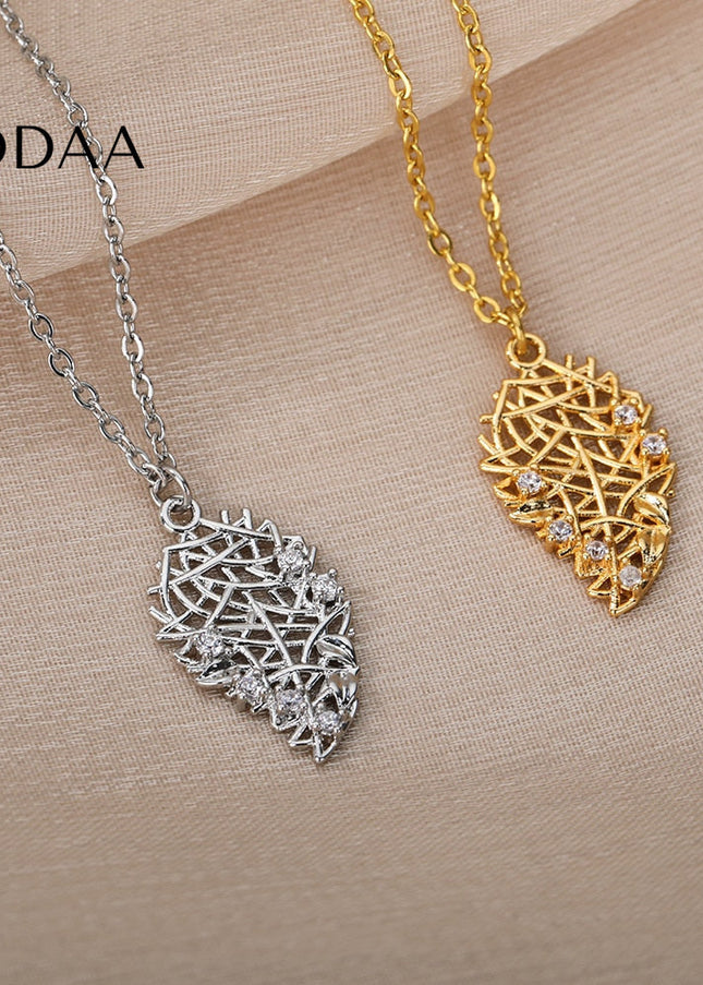 Nested Pendant Necklace | Gold Leaf Zirconia Chain - Silver - Necklaces