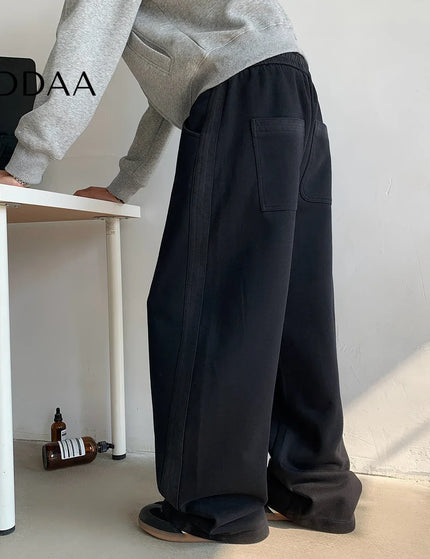 Neutral Tie-dye Side Striped Wide Leg Casual Pants - Black / M - Unisex Sweatpants