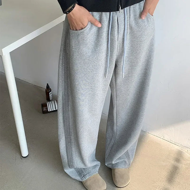 Neutral Tie-dye Side Striped Wide Leg Casual Pants - Unisex Sweatpants