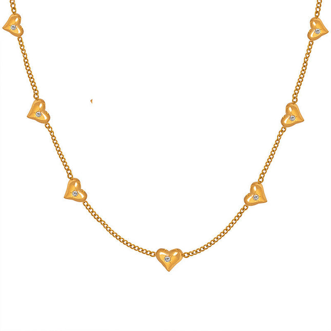 Niche fresh style zircon peach heart necklace versatile fashion bracelet personality design earrings jewelry three-piece set