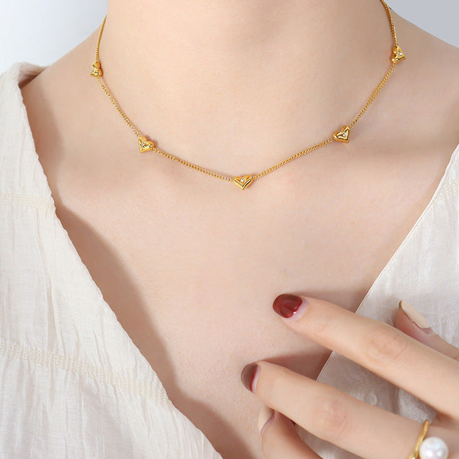Niche fresh style zircon peach heart necklace versatile fashion bracelet personality design earrings jewelry three-piece set