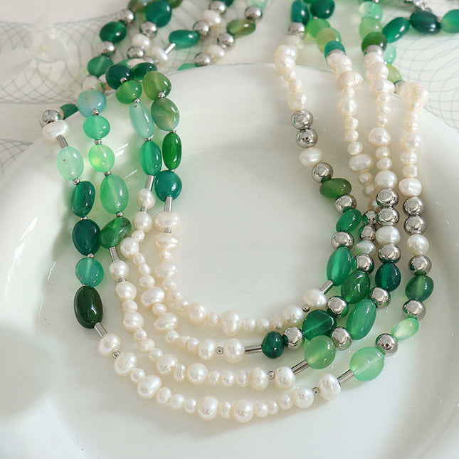 Freshwater pearl natural stone titanium steel beaded necklace jewelry factory direct creative retro fashionable personality design