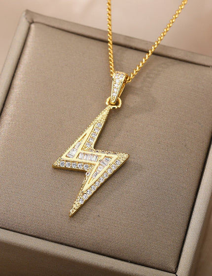 Noire Pendant Necklace | Gold Zirconia Lightning Bolt Chain - Gold - Necklaces