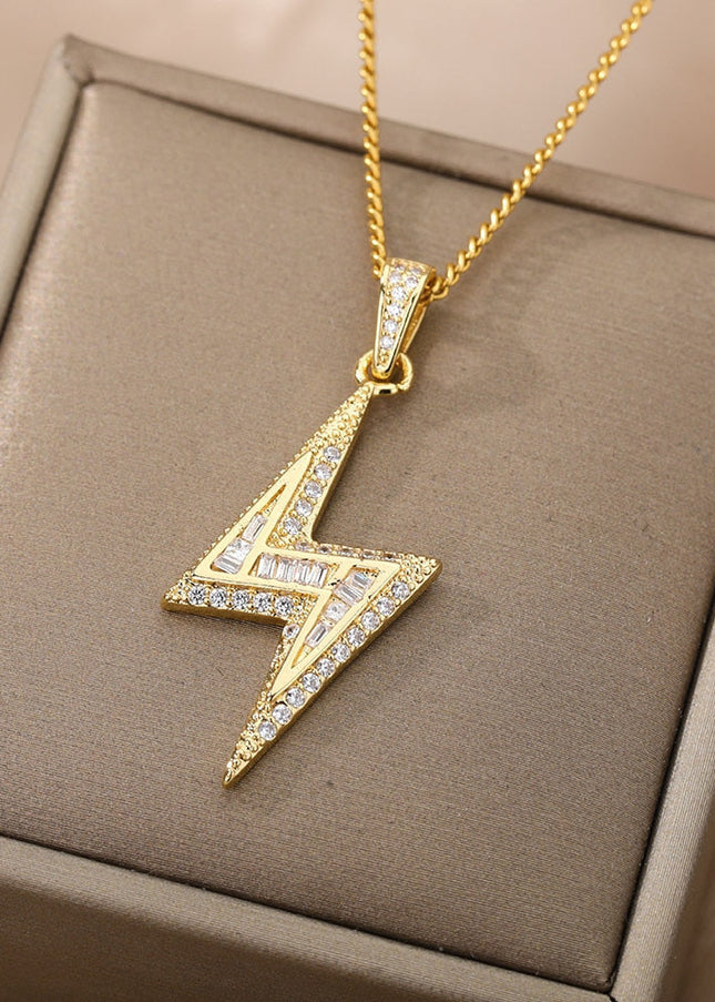 Noire Pendant Necklace | Gold Zirconia Lightning Bolt Chain - Gold - Necklaces