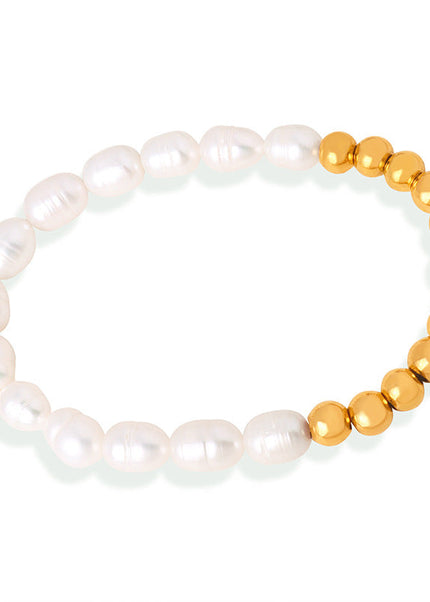 The new light luxury and versatile high-end natural freshwater pearl hand-beaded titanium steel gold-plated bracelet jewelry of the Queen Mother of the West