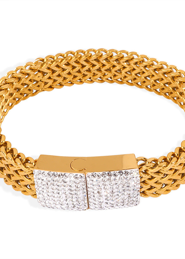 New cross-border European and American style niche design fashion wide titanium steel gold plated diamond watch chain jewelry wholesale women