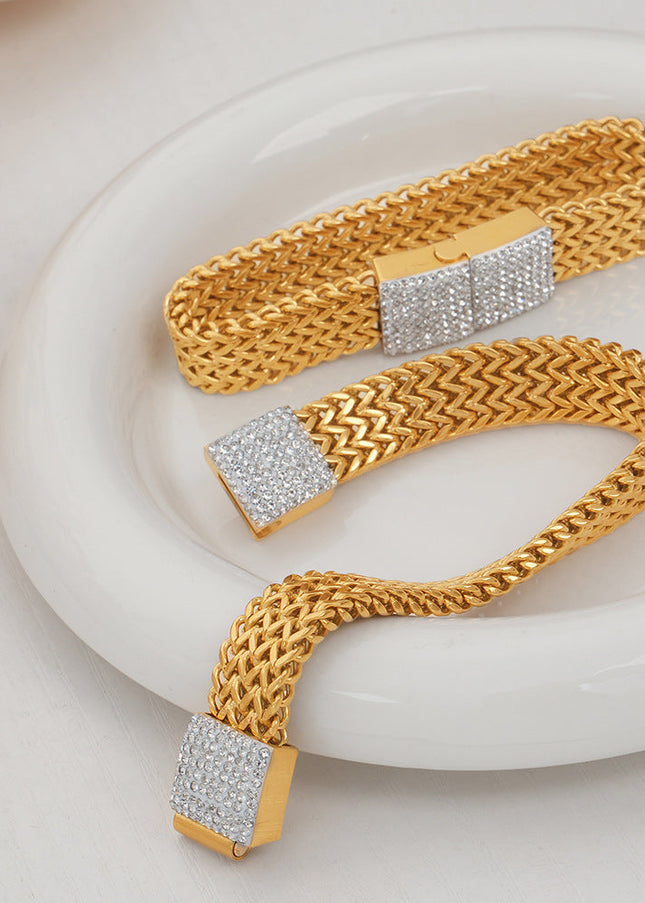 New cross-border European and American style niche design fashion wide titanium steel gold plated diamond watch chain jewelry wholesale women