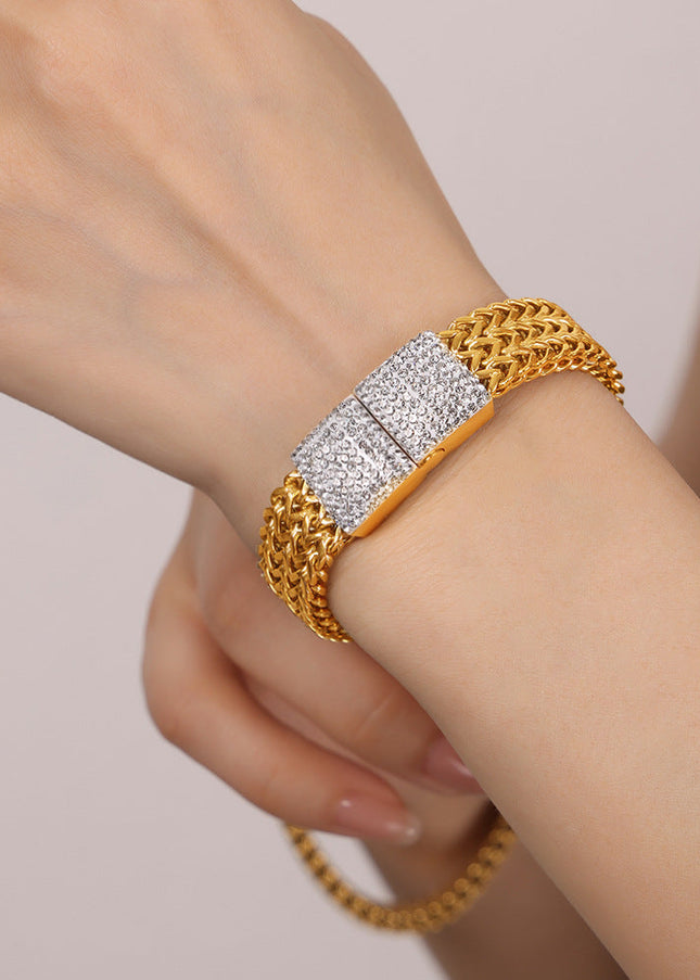 New cross-border European and American style niche design fashion wide titanium steel gold plated diamond watch chain jewelry wholesale women