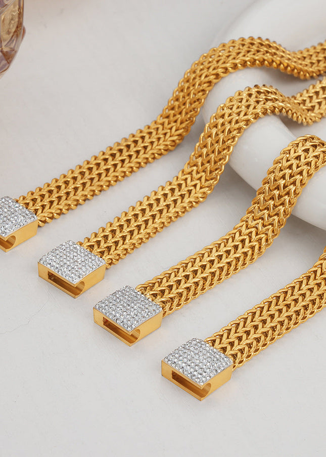 New cross-border European and American style niche design fashion wide titanium steel gold plated diamond watch chain jewelry wholesale women