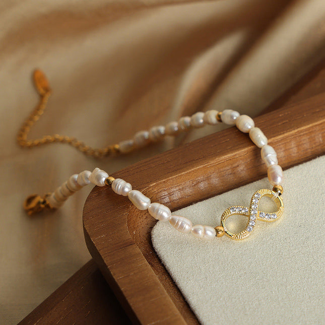 European and American new cross-border high-end light luxury fashion copper pendant with diamonds, freshwater pearl bracelet jewelry women