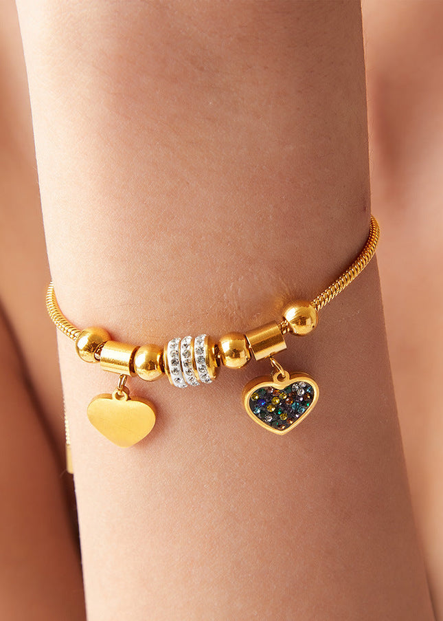 European and American ins style geometric diamond love bracelet retro versatile adjustable design stainless steel plated 18K gold jewelry