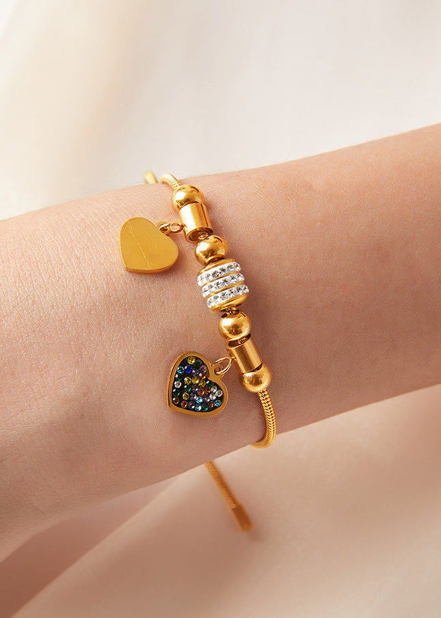 European and American ins style geometric diamond love bracelet retro versatile adjustable design stainless steel plated 18K gold jewelry