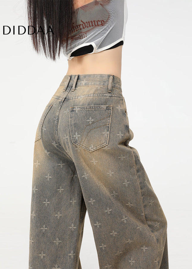 Nostalgic Blue Distressed Draped Wide-Leg Jeans - Women’s Jeans