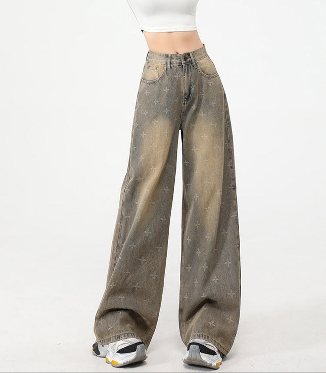 Nostalgic Blue Distressed Draped Wide-Leg Jeans - Women’s Jeans