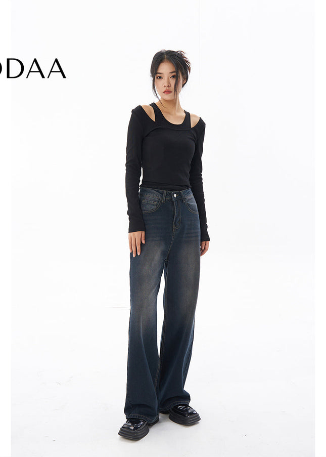 Nostalgic Wash High-Waisted Wide-Leg Jeans Women - Women’s Jeans