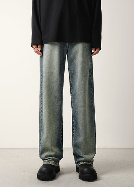 Nostalgic Wash Loose Straight-Leg Jeans for Men - S / Mid Blue - Men’s Jeans