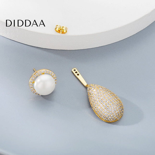 Nouvea Earrings | Gold Zirconia Pearl Luxury Drop Earrings - Earrings