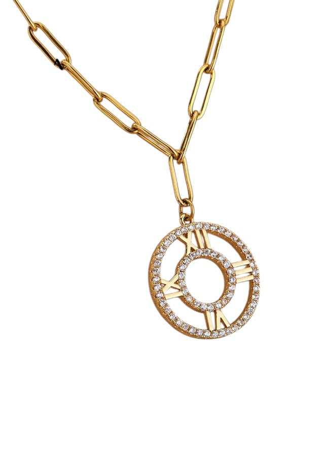 Numeral Pendant Necklace | Gold Roman Numerals Zirconia Chain