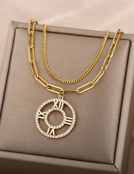 Numeral Pendant Necklace | Gold Roman Numerals Zirconia Chain - Gold - Necklaces
