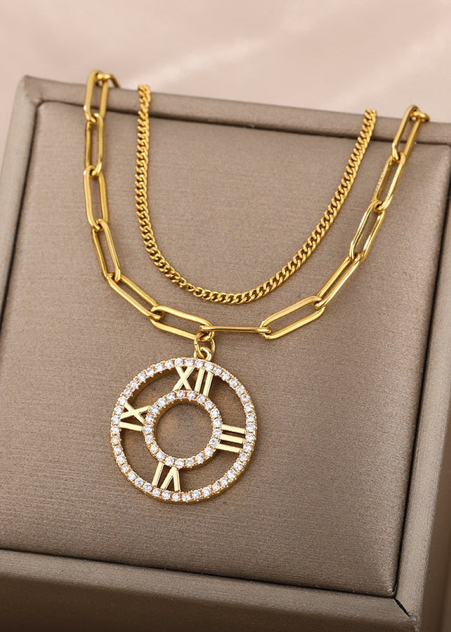 Numeral Pendant Necklace | Gold Roman Numerals Zirconia Chain - Gold - Necklaces