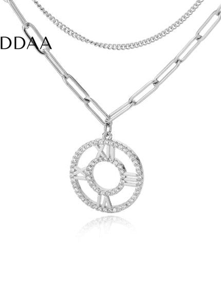 Numeral Pendant Necklace | Gold Roman Numerals Zirconia Chain - Silver - Necklaces