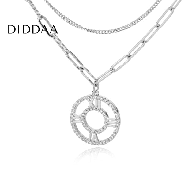 Numeral Pendant Necklace | Gold Roman Numerals Zirconia Chain - Silver - Necklaces