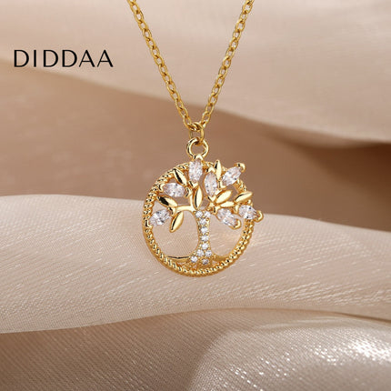 Nurtured Pendant Necklace | Gold Tree Zirconia Chain - Necklaces
