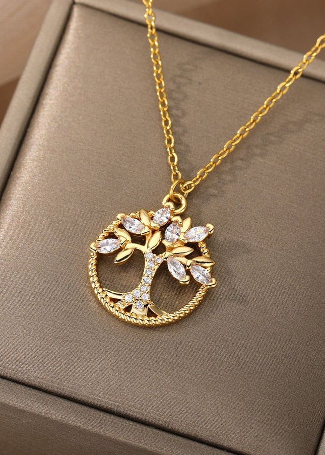 Nurtured Pendant Necklace | Gold Tree Zirconia Chain - Gold - Necklaces