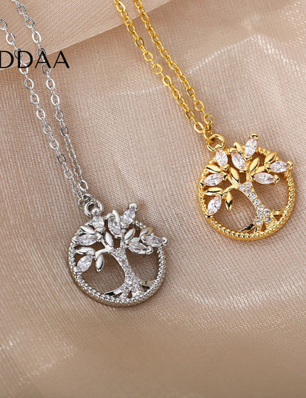 Nurtured Pendant Necklace | Gold Tree Zirconia Chain - Silver - Necklaces