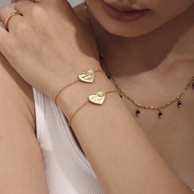 Mystery love letter inlaid zircon craft bracelet ins style temperament stainless steel plated 18K real gold color-preserving jewelry