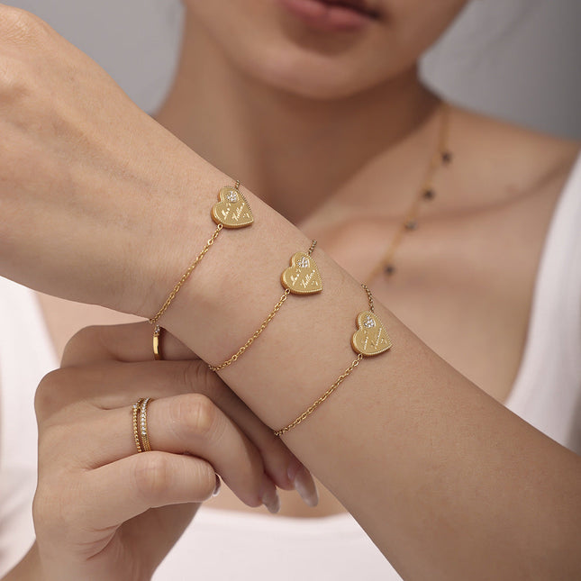 Mystery love letter inlaid zircon craft bracelet ins style temperament stainless steel plated 18K real gold color-preserving jewelry