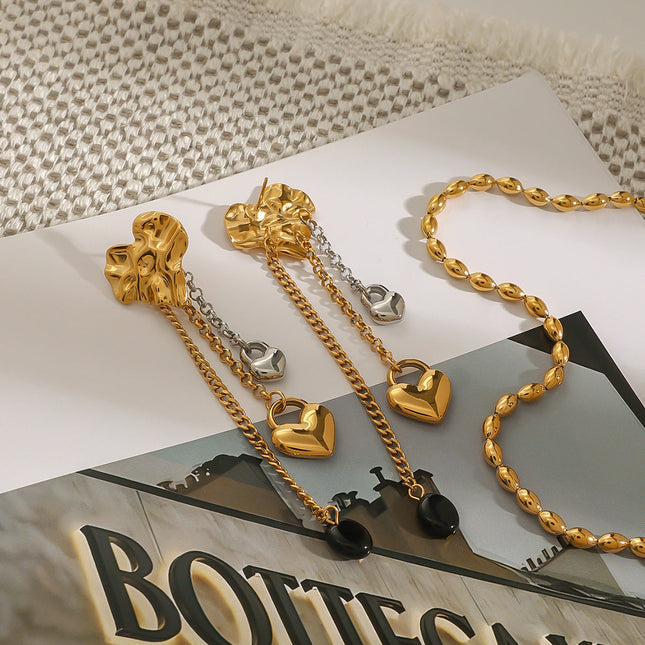 Jieding European and American stainless steel tassel earrings, love earrings, high-quality earrings, titanium steel cross-border jewelry, earrings