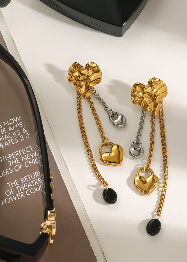 Jieding European and American stainless steel tassel earrings, love earrings, high-quality earrings, titanium steel cross-border jewelry, earrings