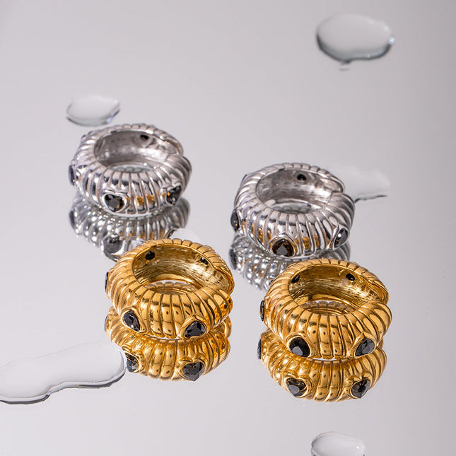 JD designer 18k gold stainless steel inlaid with black zircon bread pattern ear clips do not fade jewelry