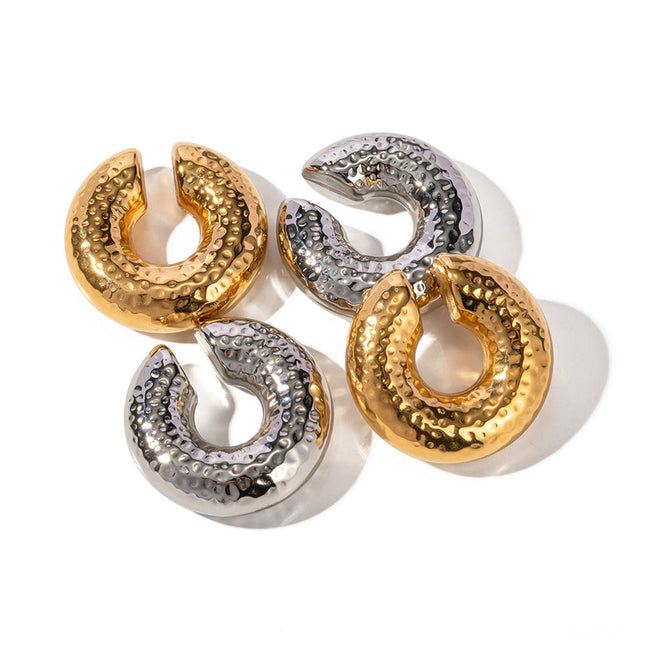 JD designer 18k gold stainless steel inlaid with black zircon bread pattern ear clips do not fade jewelry
