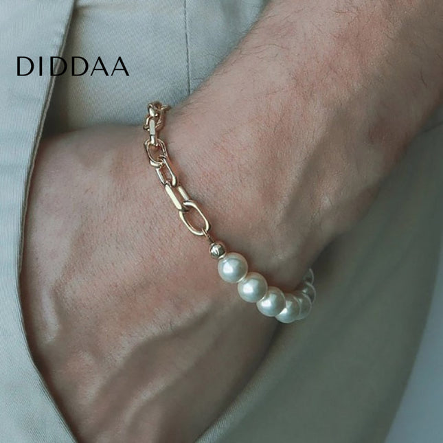 Ordre Bracelet | Gold Half Pearl Chain Link Bracelet - Gold - Bracelets