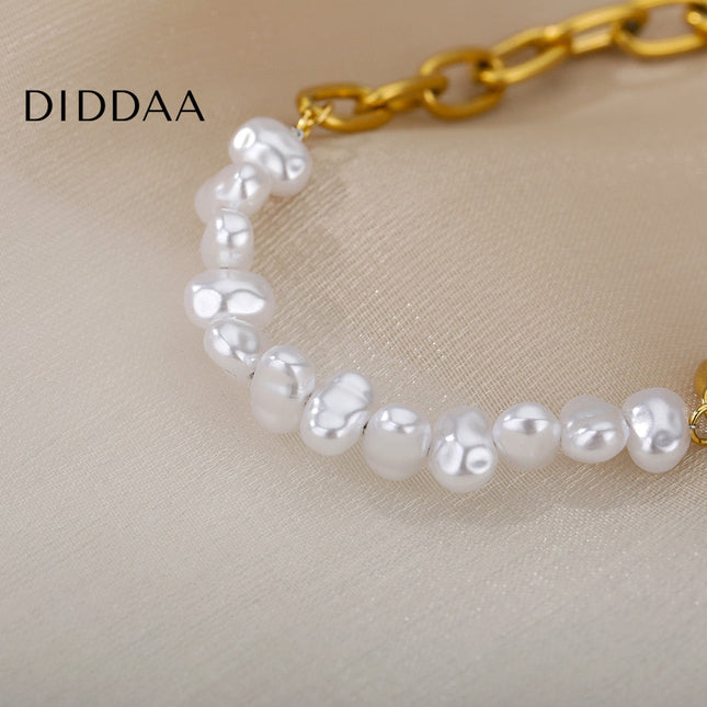Ordre Bracelet | Gold Half Pearl Chain Link Bracelet - Gold - Bracelets