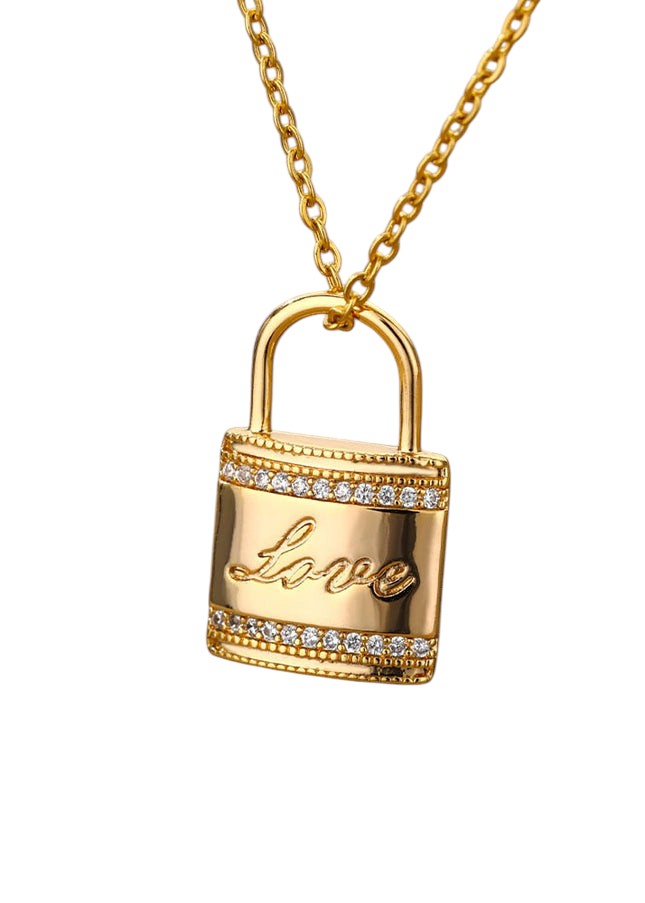 Ouvrir Pendant Necklace | Gold Love Lock Zirconia Chain