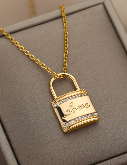 Ouvrir Pendant Necklace | Gold Love Lock Zirconia Chain - Gold - Necklaces