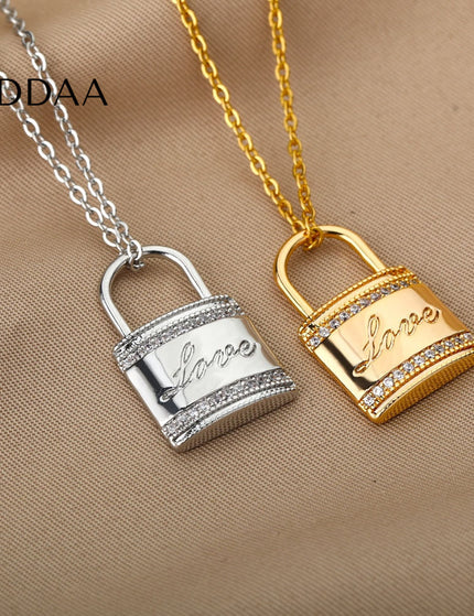 Ouvrir Pendant Necklace | Gold Love Lock Zirconia Chain - Silver - Necklaces