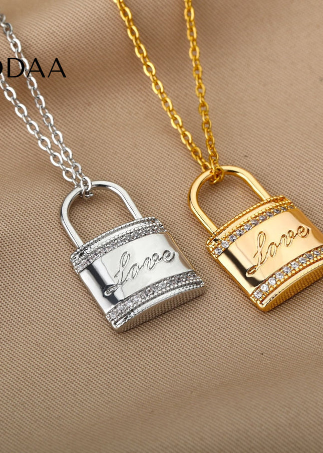 Ouvrir Pendant Necklace | Gold Love Lock Zirconia Chain - Silver - Necklaces
